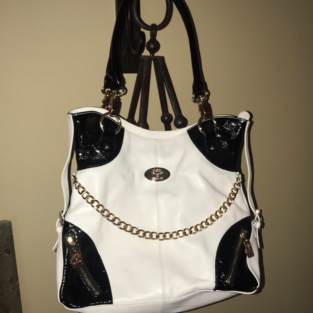 Christine Price White and Black Leather Bag